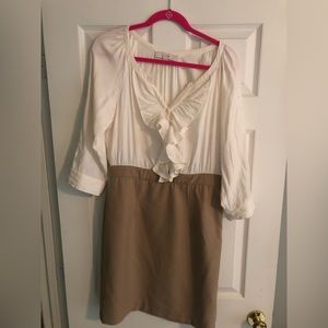 White button 3/4 sleeve blouse & khaki skirt combo dress size 8 Loft